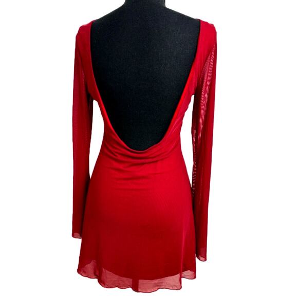 WHIMSIGOTH Women's Y2K  Red Mesh Lined Long Sleeve Backless Mini Dress Witchy M - Picture 2 of 9